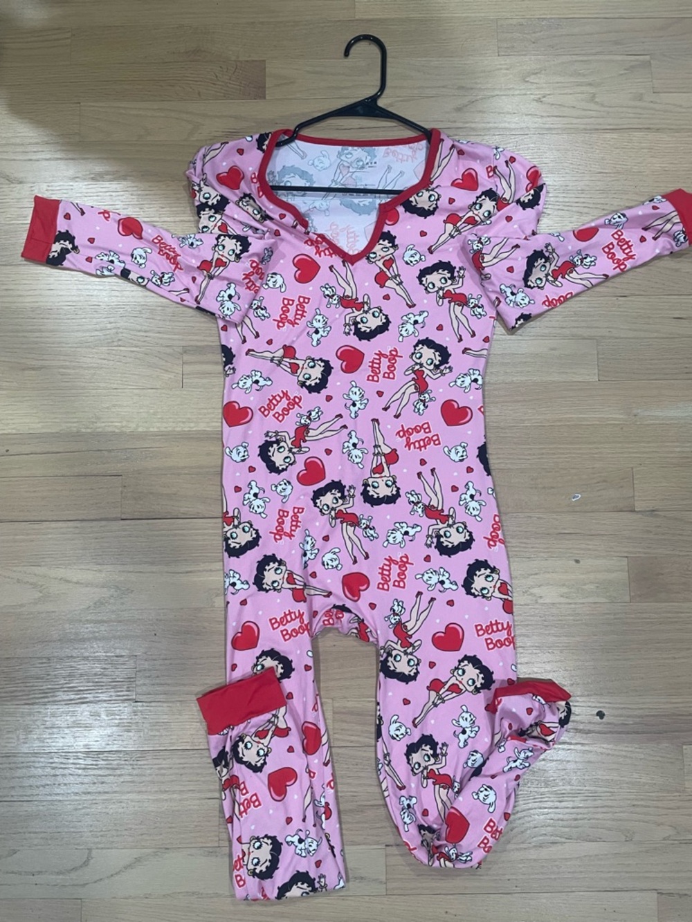 Betty Boop Pink Heart & Character Print Footed Jumpsuit
